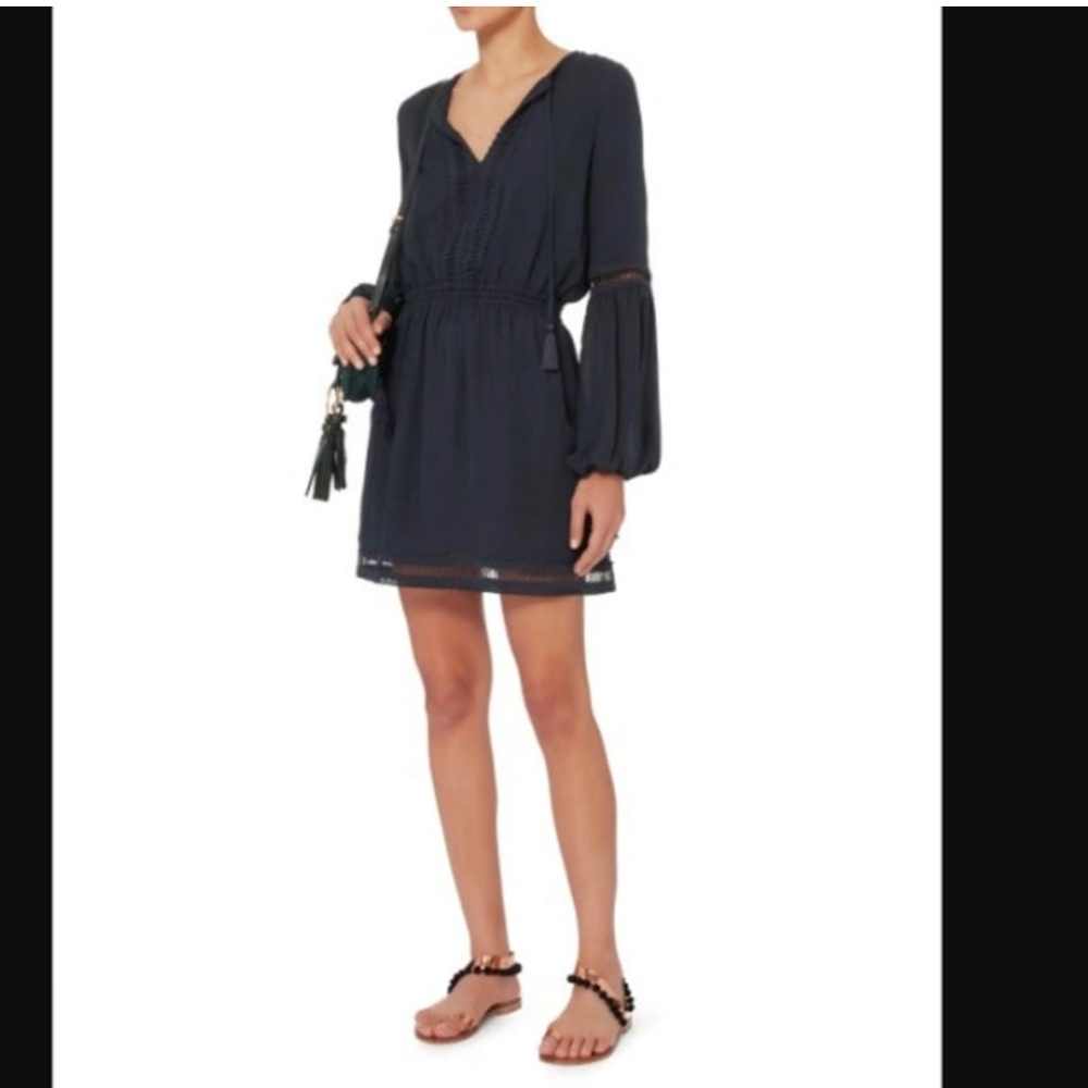 Intermix silk navy dress embroidered